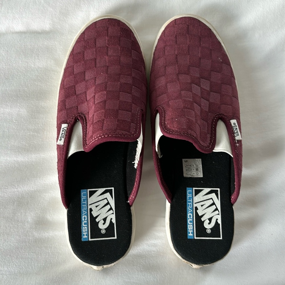 VANS Ultra Cush Slides Suede Burgandy Checkerboard Size 7.5
